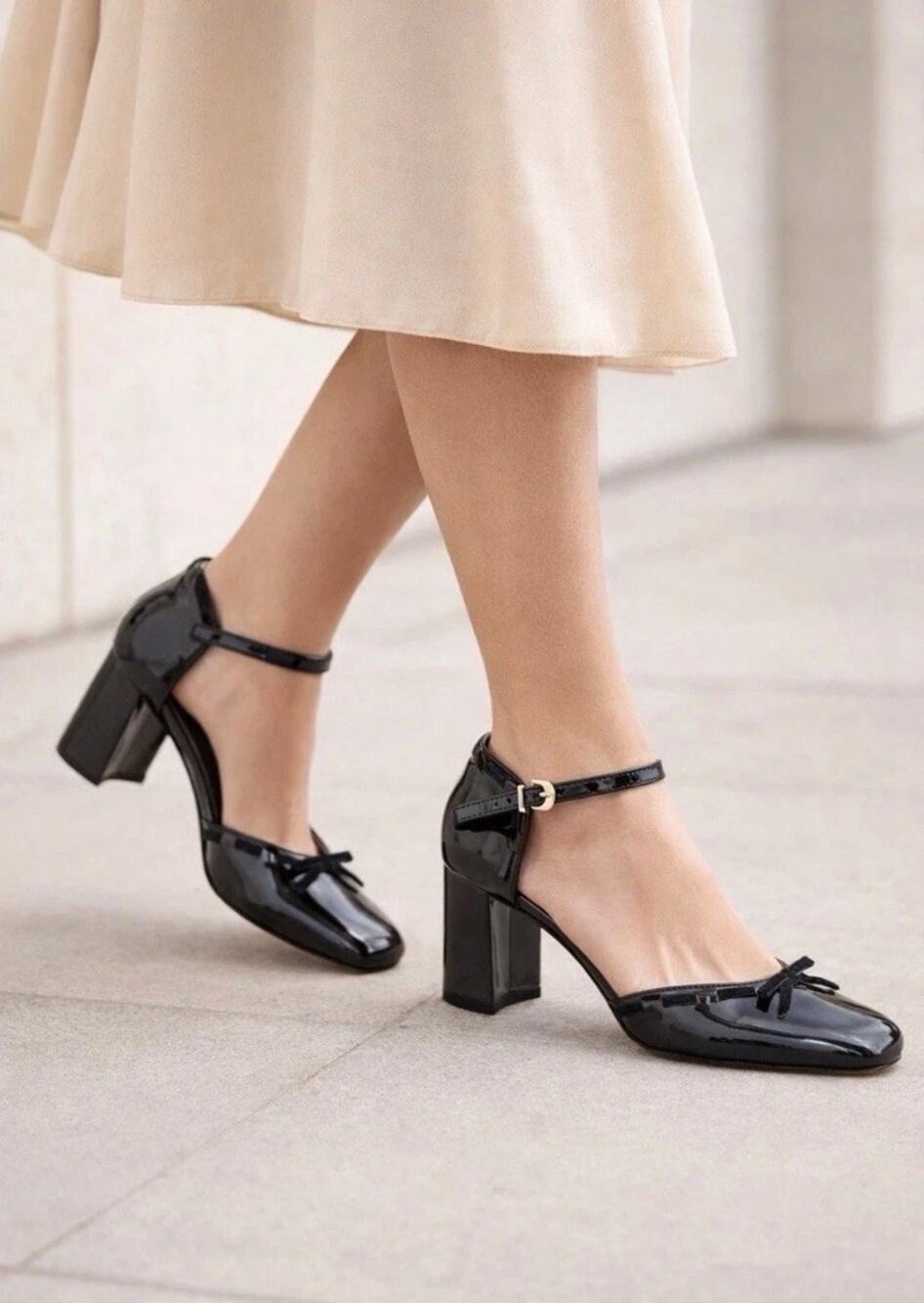 J. Crew Womens Maisie Bow Heels in Patent Leather Mary Jane Black Size 8